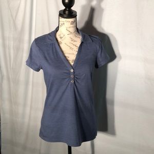 Blue short sleeved collared shirt
